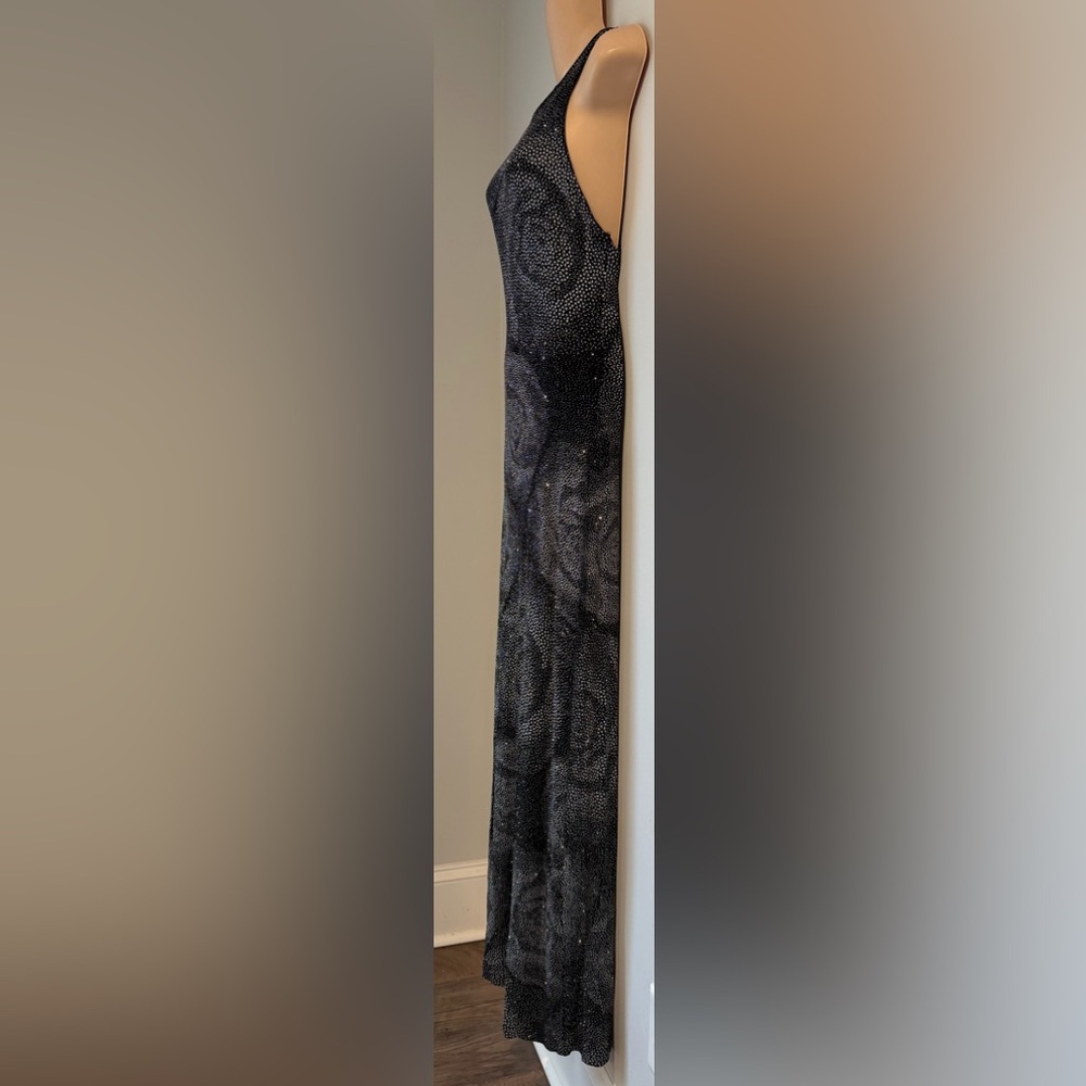 CACHE Vintage Black Floral Sparkle Acetate/Spandex Open Back Slinky Glitter M - Picture 3 of 9